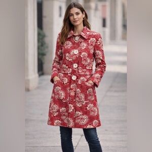 Boden Red Floral Trench Coat
